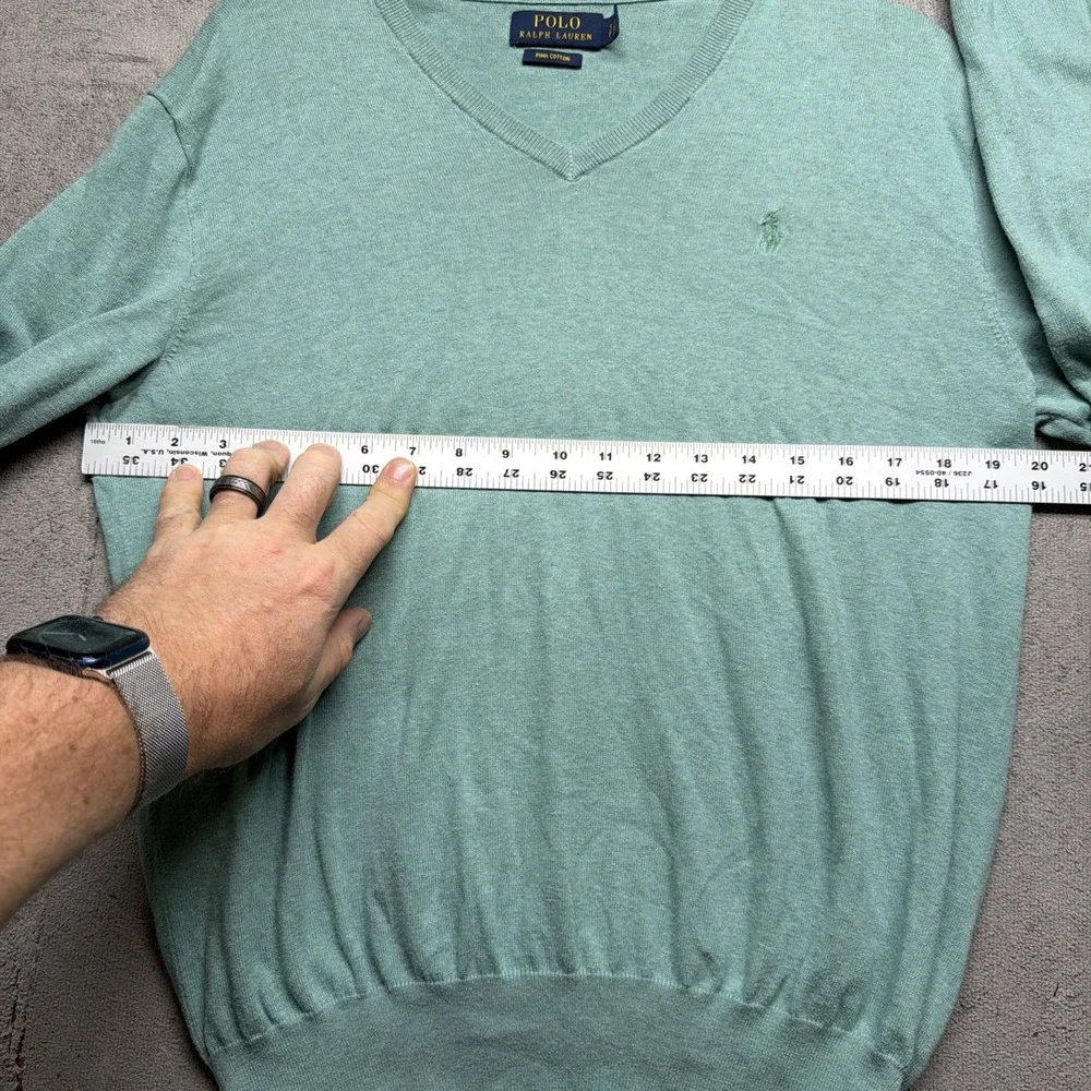 Polo Ralph Lauren V‎ Neck Sweater Pima Cotton Green Men's Small Preppy